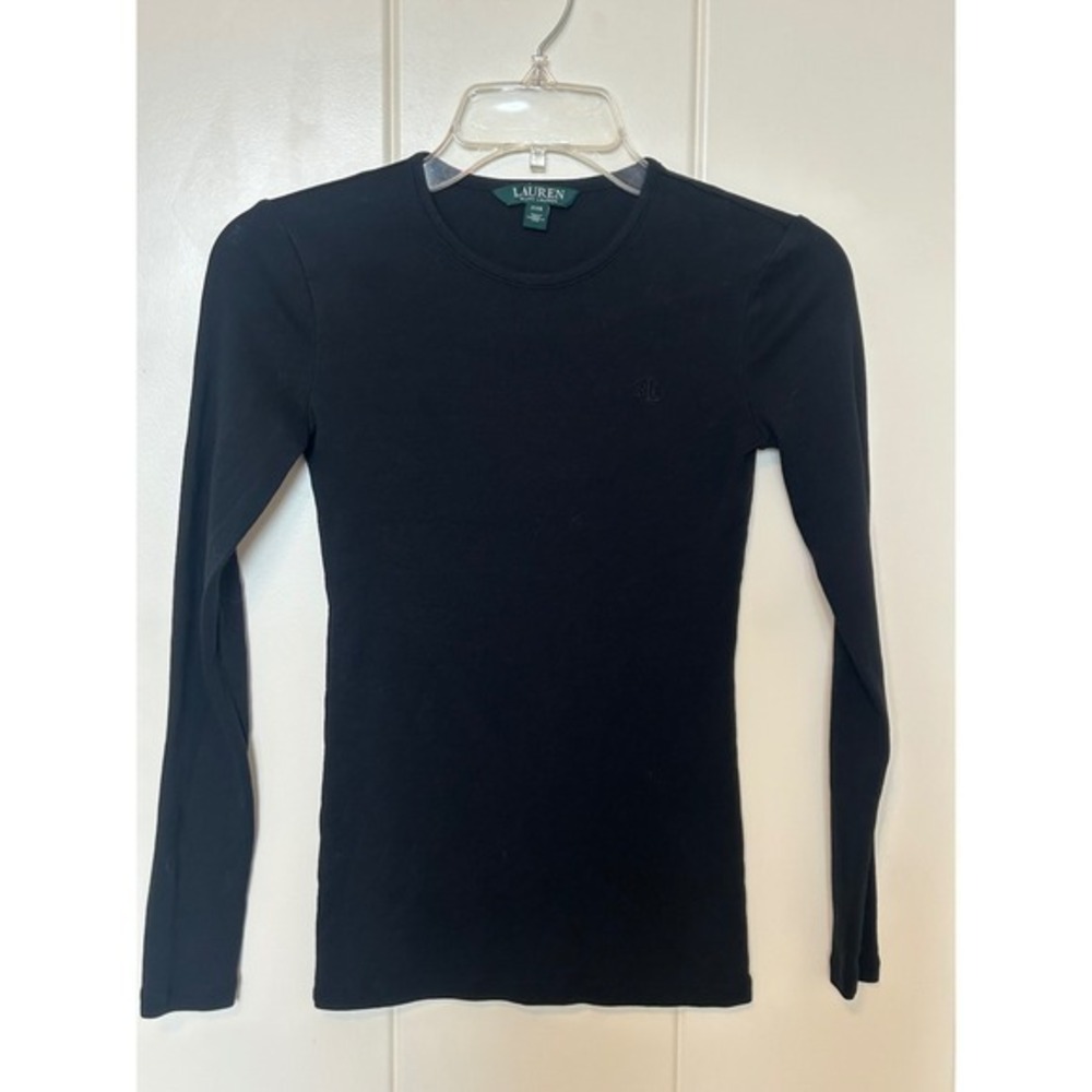 Lauren Ralph Lauren Black Long Sleeve Embroidered RL Logo Tee XXS - Picture 1 of 5